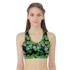 Flowers Pattern Background Sports Bra With Border