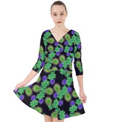 Flowers Pattern Background Quarter Sleeve Front Wrap Dress