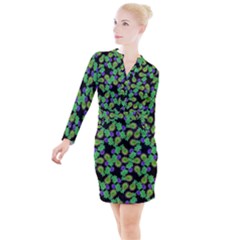 Flowers Pattern Background Button Long Sleeve Dress