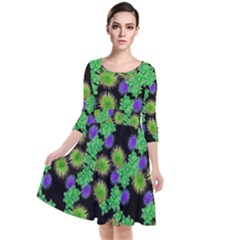 Flowers Pattern Background Quarter Sleeve Waist Band Dress