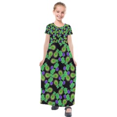 Flowers Pattern Background Kids  Short Sleeve Maxi Dress