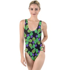 Flowers Pattern Background High Leg Strappy Swimsuit