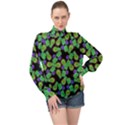 Flowers Pattern Background High Neck Long Sleeve Chiffon Top View1