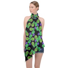 Flowers Pattern Background Halter Asymmetric Satin Top by HermanTelo