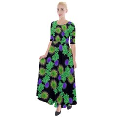 Flowers Pattern Background Half Sleeves Maxi Dress