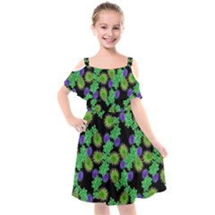 Flowers Pattern Background Kids  Cut Out Shoulders Chiffon Dress