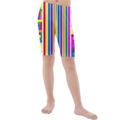 Rainbow Geometric Spectrum Kids  Mid Length Swim Shorts