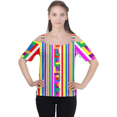 Rainbow Geometric Spectrum Cutout Shoulder Tee by Mariart