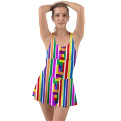 Rainbow Geometric Spectrum Ruffle Top Dress Swimsuit