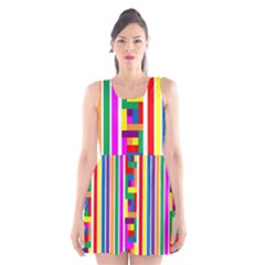 Rainbow Geometric Spectrum Scoop Neck Skater Dress by Mariart