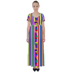 Rainbow Geometric Spectrum High Waist Short Sleeve Maxi Dress