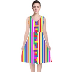 Rainbow Geometric Spectrum V-neck Midi Sleeveless Dress  by Mariart