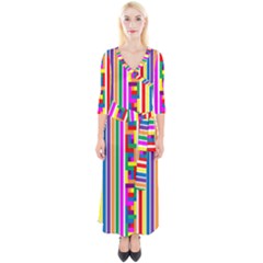 Rainbow Geometric Spectrum Quarter Sleeve Wrap Maxi Dress