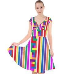 Rainbow Geometric Spectrum Cap Sleeve Front Wrap Midi Dress by Mariart