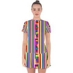 Rainbow Geometric Spectrum Drop Hem Mini Chiffon Dress