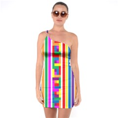 Rainbow Geometric Spectrum One Soulder Bodycon Dress