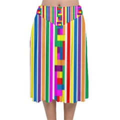 Rainbow Geometric Spectrum Velvet Flared Midi Skirt by Mariart