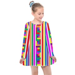 Rainbow Geometric Spectrum Kids  Long Sleeve Dress by Mariart