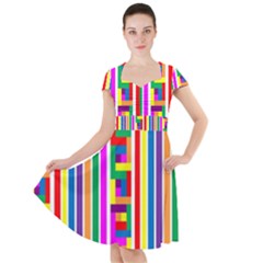 Rainbow Geometric Spectrum Cap Sleeve Midi Dress