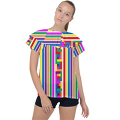 Rainbow Geometric Spectrum Ruffle Collar Chiffon Blouse