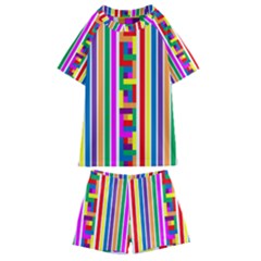 Rainbow Geometric Spectrum Kids  Swim Tee And Shorts Set by Mariart