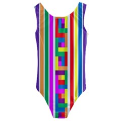 Rainbow Geometric Spectrum Kids  Cut-out Back One Piece Swimsuit