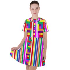 Rainbow Geometric Spectrum Short Sleeve Shoulder Cut Out Dress  by Mariart