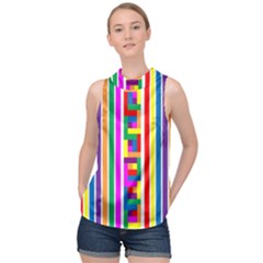 Rainbow Geometric Spectrum High Neck Satin Top