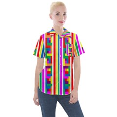 Rainbow Geometric Spectrum Women s Short Sleeve Pocket Shirt