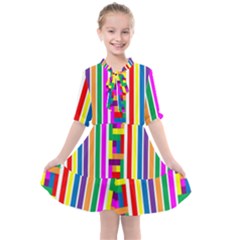 Rainbow Geometric Spectrum Kids  All Frills Chiffon Dress