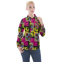 Squares Pattern                                 Women s Long Sleeve Pocket Shirt