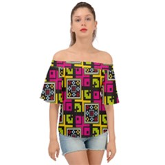 Squares Pattern                                 Off Shoulder Short Sleeve Top