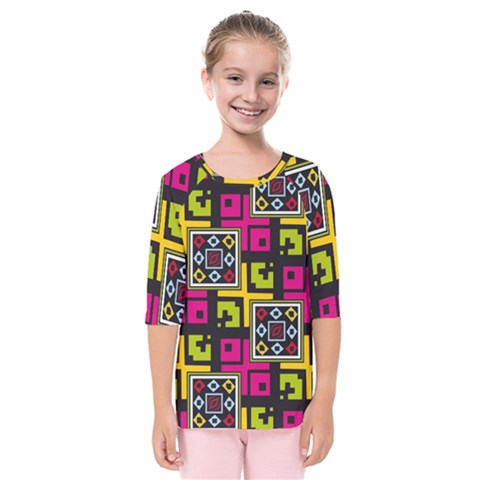 Squares Pattern                                 Kids  Quarter Sleeve Raglan Tee by LalyLauraFLM