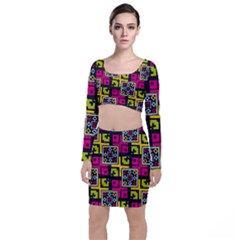 Squares Pattern                                     Long Sleeve Crop Top & Bodycon Skirt Set by LalyLauraFLM