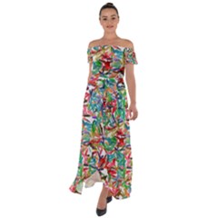 Colorful Paint Strokes On A White Background                                  Off Shoulder Open Front Chiffon Dress