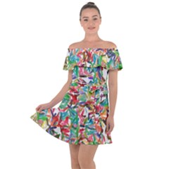 Colorful Paint Strokes On A White Background                               Off Shoulder Velour Dress by LalyLauraFLM