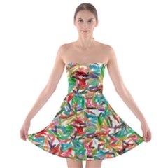 Colorful Paint Strokes On A White Background                                  Strapless Bra Top Dress by LalyLauraFLM