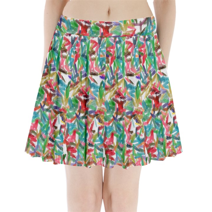 Colorful paint strokes on a white background                              Pleated Mini Mesh Skirt