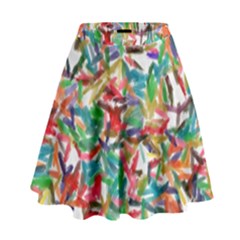 Colorful Paint Strokes On A White Background                                    High Waist Skirt by LalyLauraFLM