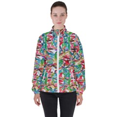 Colorful Paint Strokes On A White Background                                  High Neck Windbreaker (women) by LalyLauraFLM