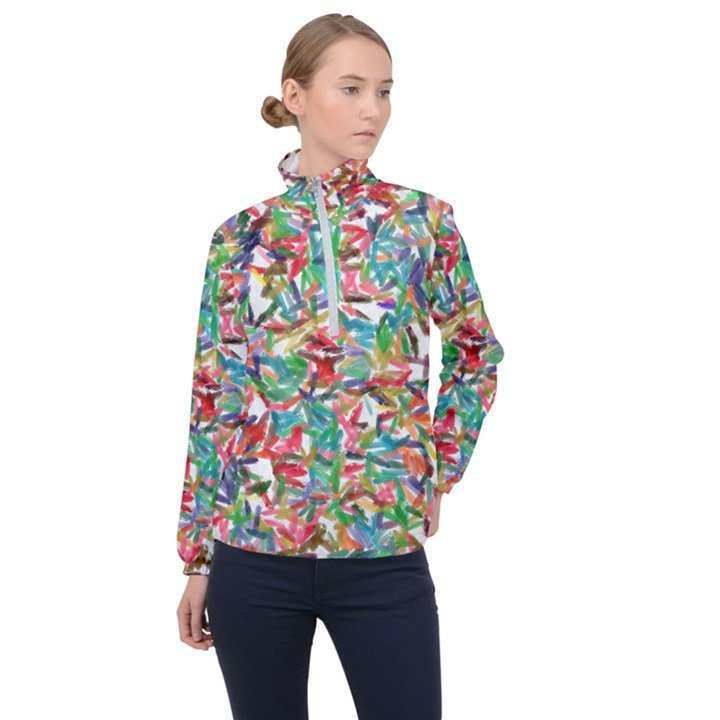 Colorful paint strokes on a white background                                  Women Half Zip Windbreaker