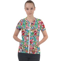 Colorful Paint Strokes On A White Background                                 Short Sleeve Zip Up Jacket by LalyLauraFLM