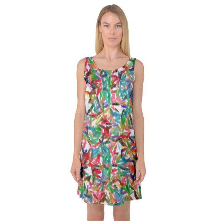 Colorful paint strokes on a white background                                  Sleeveless Satin Nightdress