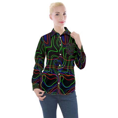 Neon Waves                                 Women s Long Sleeve Pocket Shirt by LalyLauraFLM