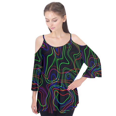 Neon Waves                                  Flutter Sleeve Tee by LalyLauraFLM