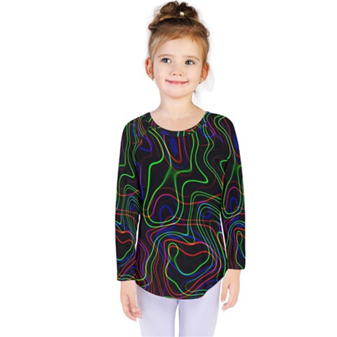 Neon Waves                                   Kids  Long Sleeve Tee by LalyLauraFLM