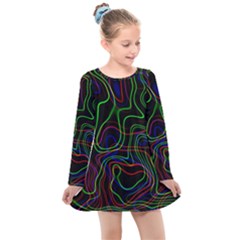 Neon Waves                                 Kids  Long Sleeve Dress by LalyLauraFLM