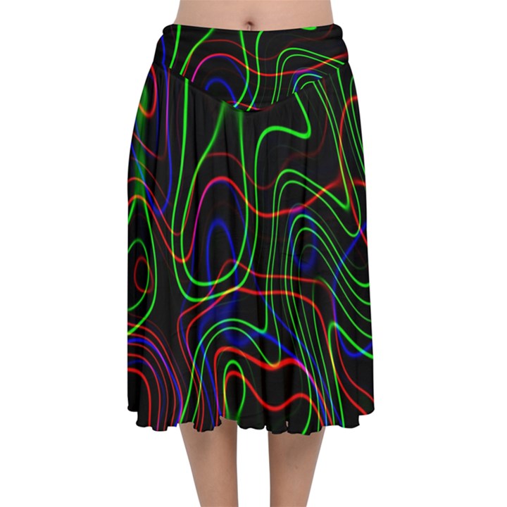 Neon waves                               Velvet Flared Midi Skirt