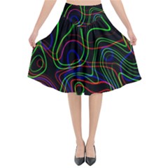 Neon Waves                               Flared Midi Skirt by LalyLauraFLM