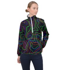 Neon Waves                                  Women Half Zip Windbreaker by LalyLauraFLM